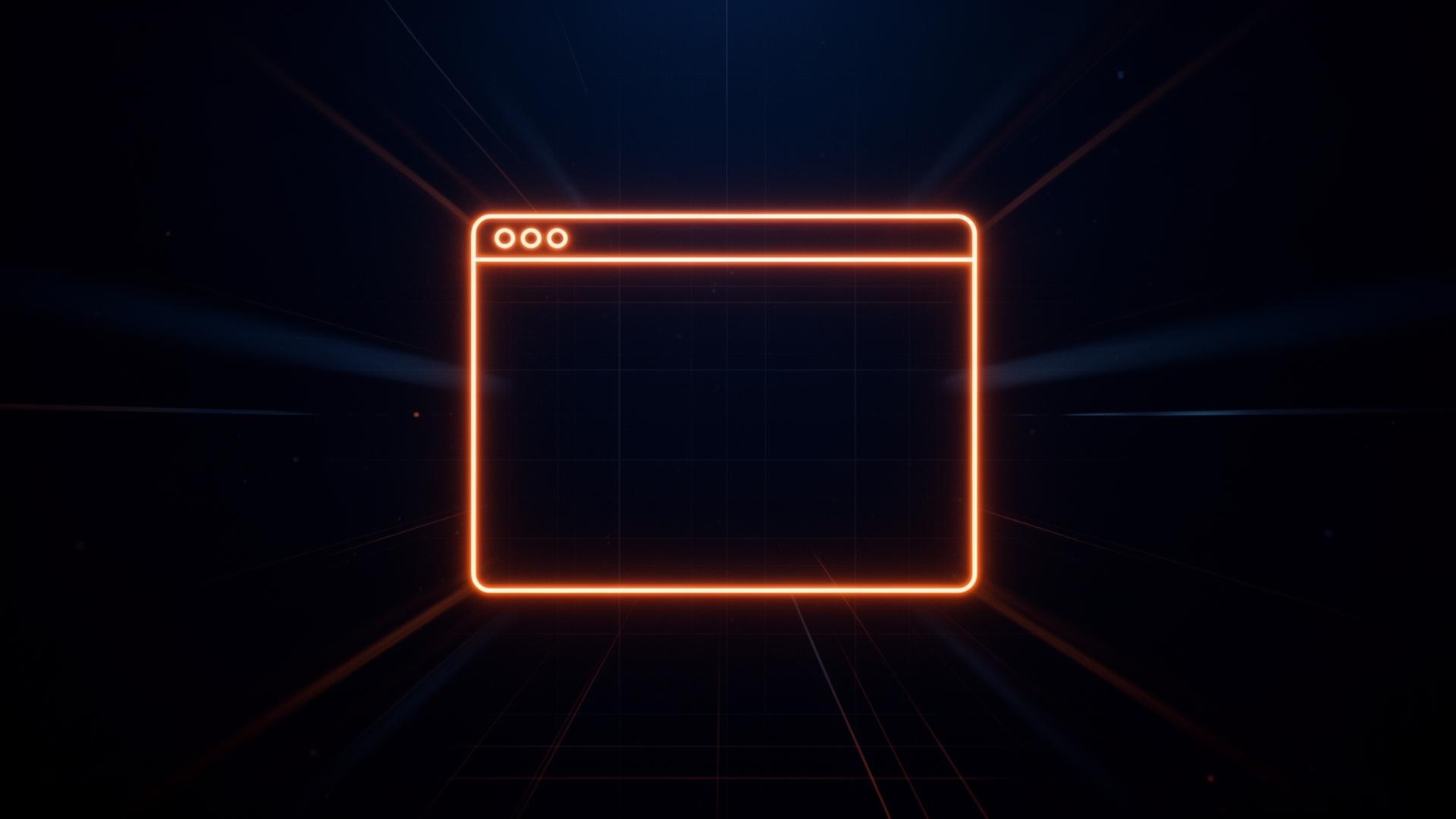 Custom website preview rendered as a neon wireframe